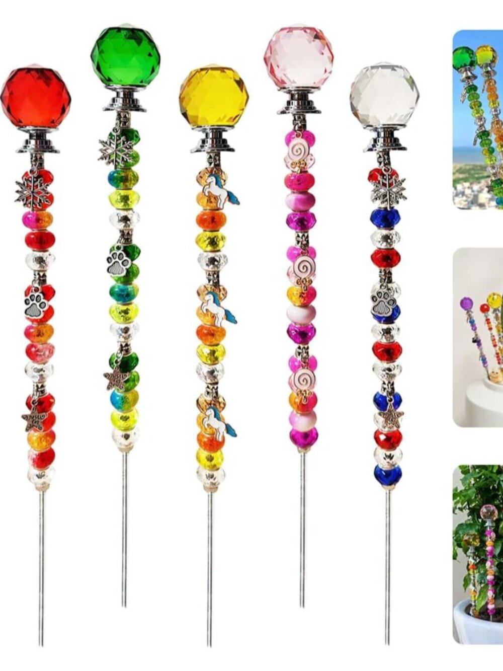 140Pcs DIY Fairy Wand Beaded Garden Stakes Kit Decorative Garden Stakes Beadable